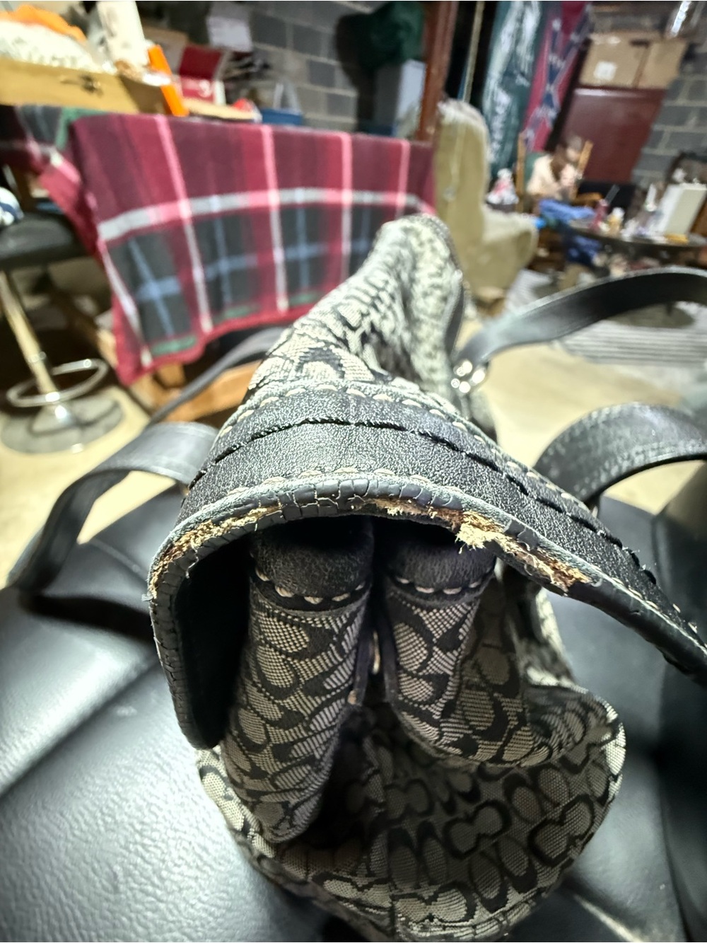 COACH Some Rehab Needed Vintage Soho Signature Jacquard Flap Satchel Black/Grey - Picture 3 of 16